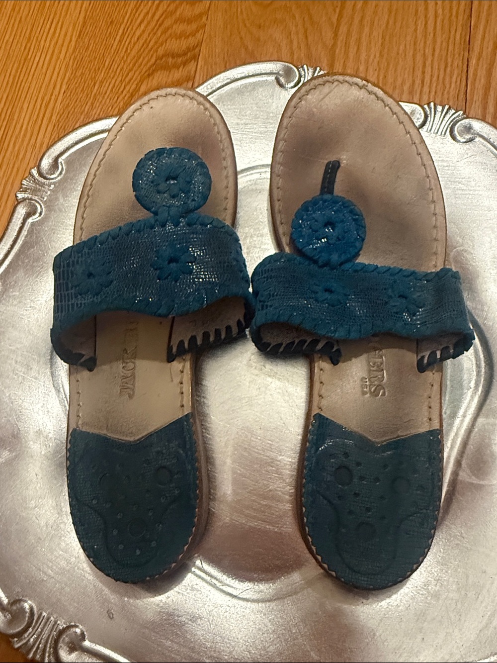 Jack Rogers Teal Leather Toe-Post Sandals - Picture 2 of 5